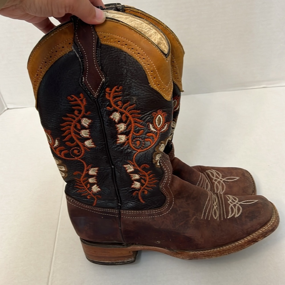 LA SIERRA WOMENS WESTERN BOOTS FLORAL & LEATHER CRAZY TANG 7.5 - Picture 5 of 17